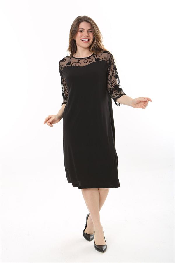Kadın Büyük Beden Siyah Dantel Detaylı Elbise 65N37659