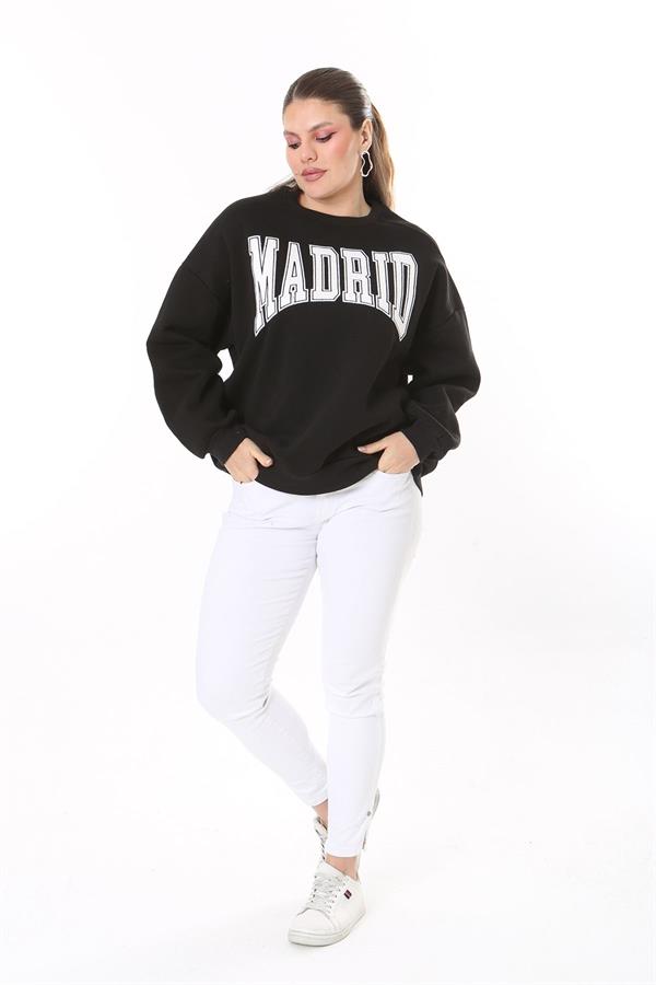 Women's Plus Size Black Embroidered Fabric Sweatshirt 65N37717