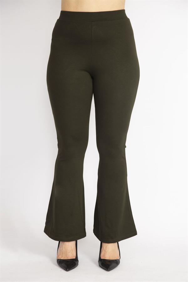 Kadın Haki Büyük Beden Geniş Paçalı Tayt