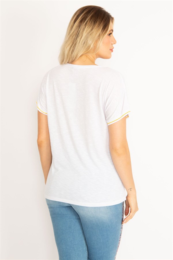 Kadın Beyaz Ön Baskılı Kolları Ribanalı Bluz 65N34715