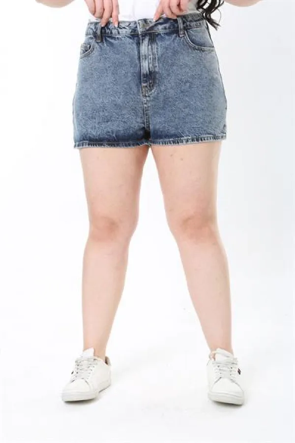 Kadın Büyük Beden Lacivert Yıkama Efektli 5 Cepli Kot Şort 65N38916