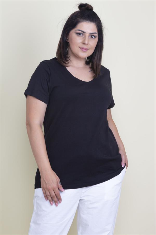 Kadın Lacivert Pamuklu Kumaş V Yaka Bluz