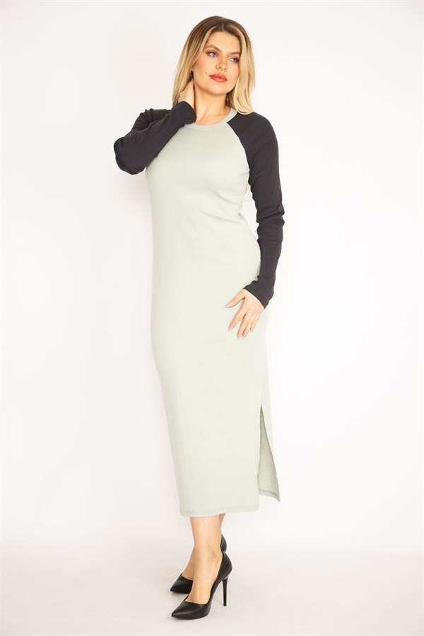 Kadın Yeşil Kol Detaylı Uzun Elbise 85N7277
