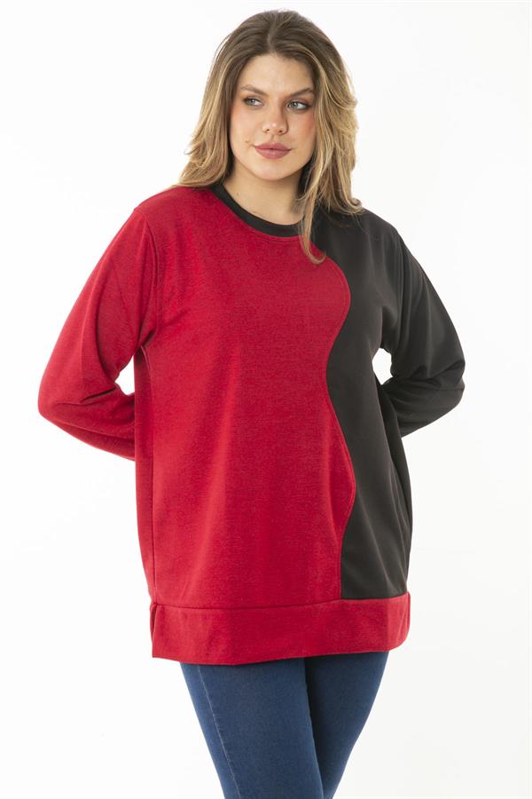 Kadın Büyük Beden Hardal Dueble Face Kumaş Renk Kombinli Sweatshirt 65N37124