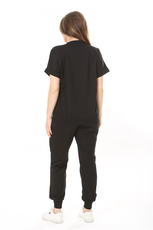 Kadın Büyük Beden Saks Göğüs Ve Paça Detaylı İkili Takım 65N37887