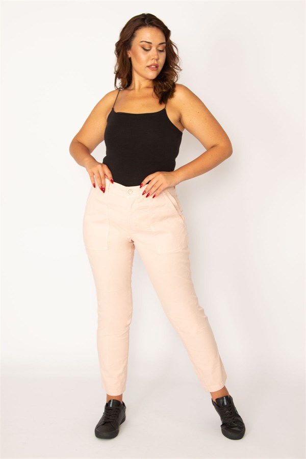 Kadın Pembe Cep Ve Kup Detaylı Likralı Pantolon 65N34118