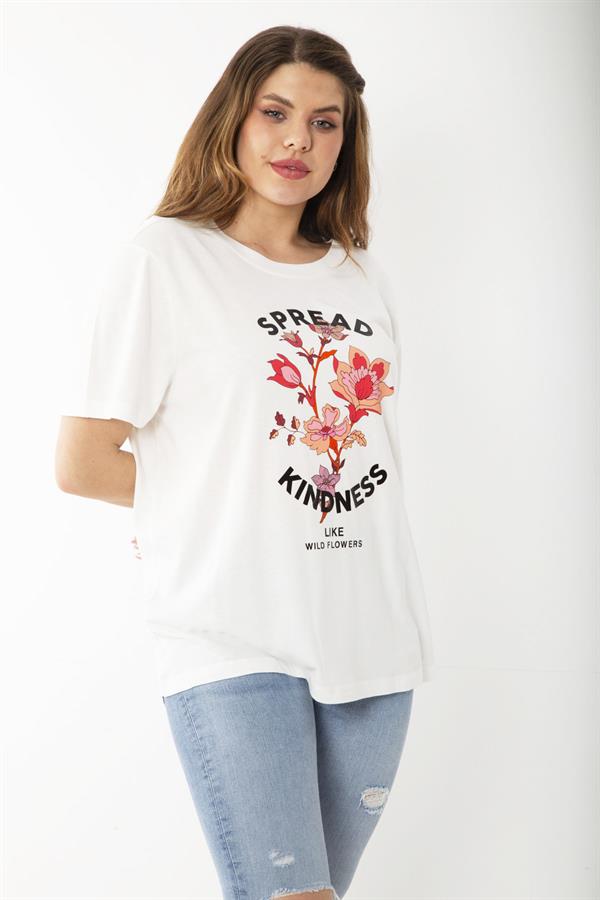 Kadın Büyük Beden Kemik Ön Baskılı Kısa Kollu Bluz 65N37241