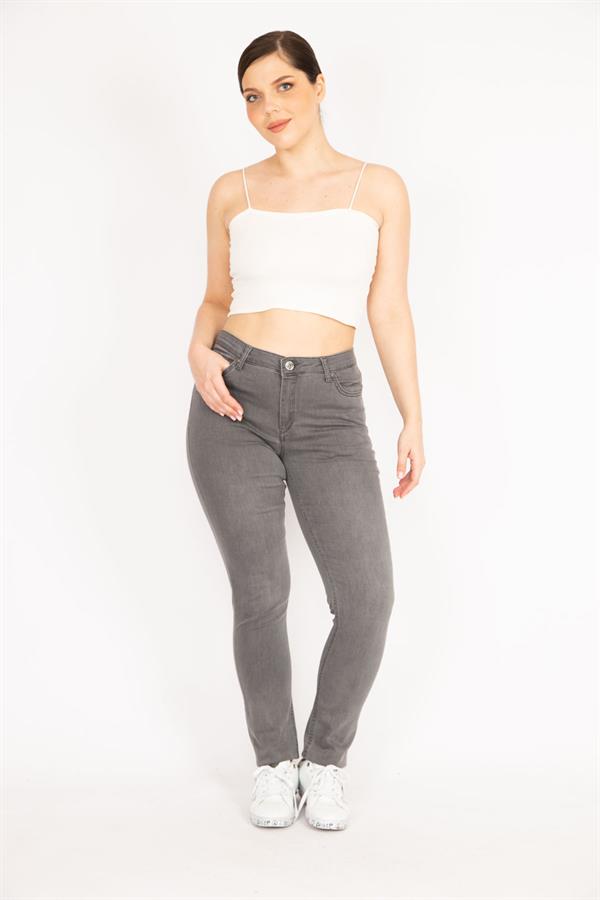 Kadın Gri Büyük Beden Likralı 5 Cep Kot Pantolon