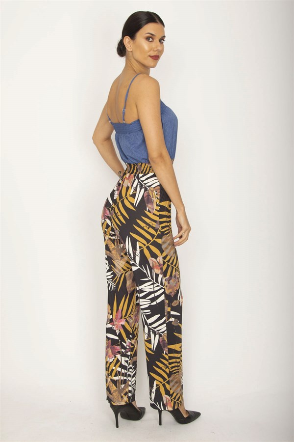 KADIN RENKLİ İP ASKILI GİPE LASTİK DETAYLI ÇİÇEK DESENLİ TULUM