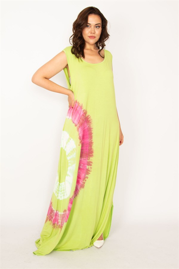 Kadın Yeşil Batik Baskılı Maksi Boy Elbise 65N33886