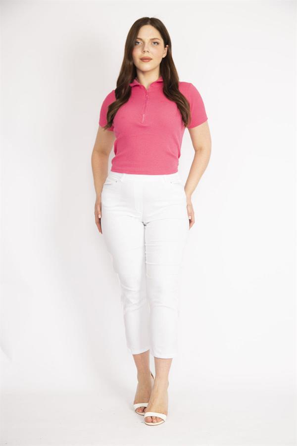 Kadın Beyaz Büyük Beden Ön Cepli Gabardin Kumaş Tayt