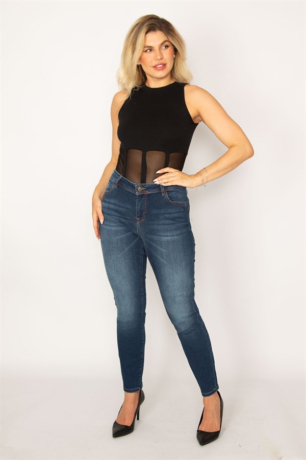 Kadın Lacivert Likralı 5 Cep Kot Pantolon 65N34247