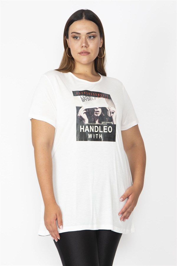 Kadın Kemik Ön Baskılı Kısa Kollu Viskon Bluz 65N27820