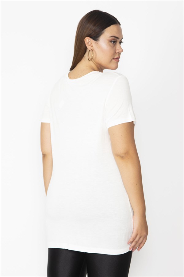 Kadın Kemik Ön Baskılı Kısa Kollu Viskon Bluz 65N27820