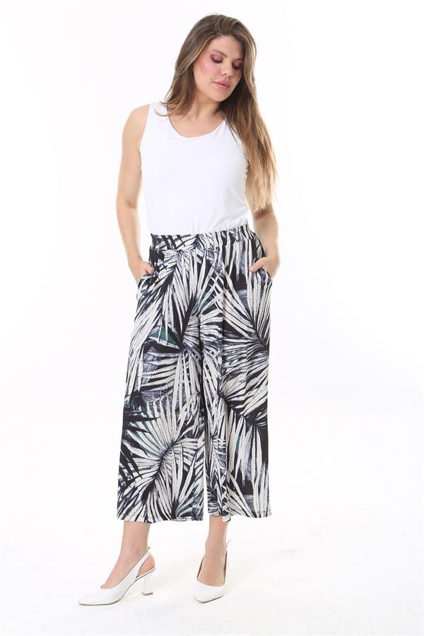 Kadın Büyük Beden Renkli Beli Lastikli Yan Cepli Desenli Pantolon 65N37842