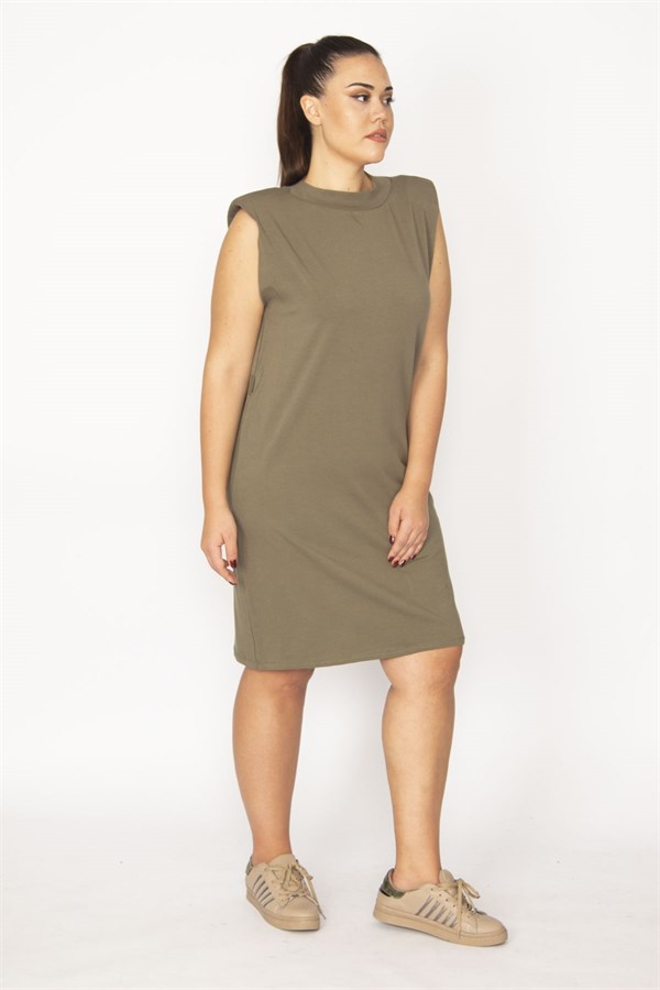 Kadın Haki Pamuklu Kumaş Omuzları Vatkalı Spor Elbise 65N29430
