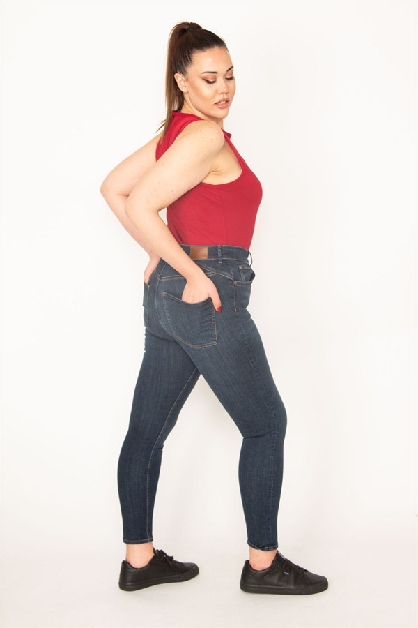 Kadın Lacivert 5 Cep Likralı Süper Skinny Jean Pantolon 65N35381