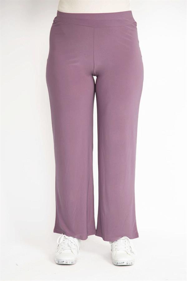 Kadın Lila Büyük Beden Likralı Buzy Kumaş Bel Lastikli Pantolon