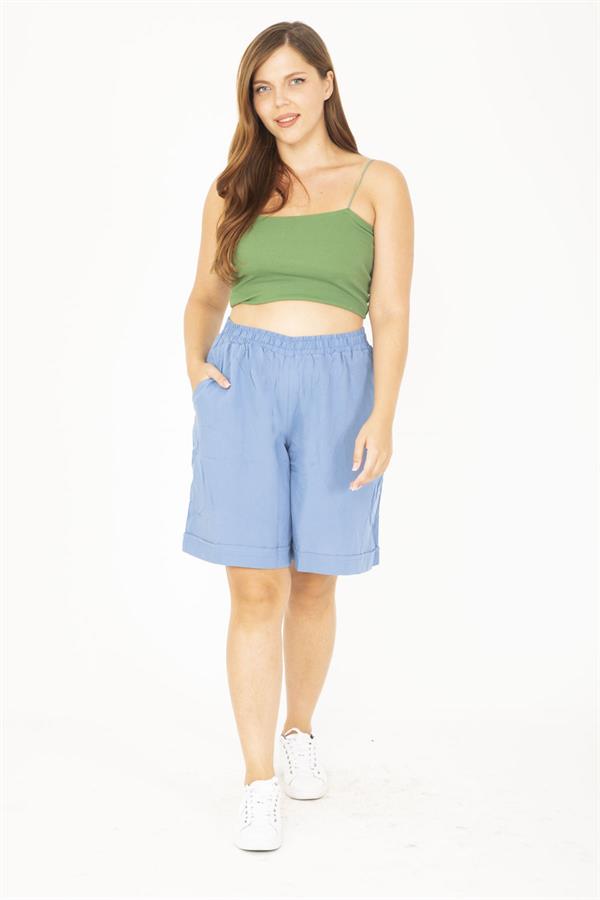 Kadın Büyük Beden Antrasit Dokuma Viskon Kumaş Beli Lastikli Şort 65N36801