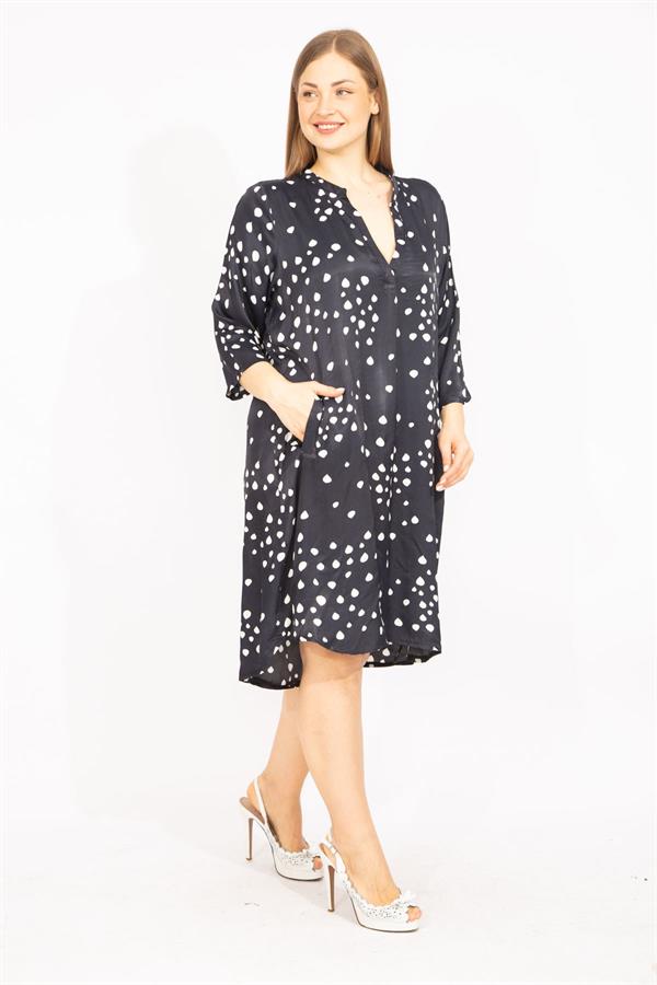 Kadın Lacivert V Yakalı Javanez Elbise 65N35527