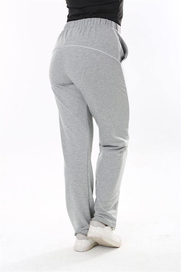 Kadın Büyük Beden Füme Biye Detaylı Yan Cepli Beli Lastikli Eşofman Alt 65N37840