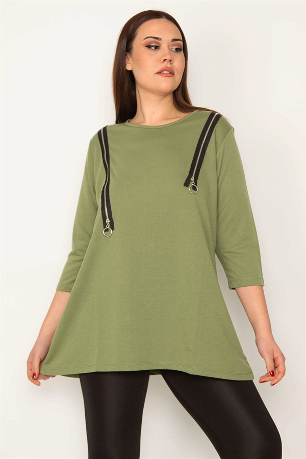 Kadın Haki Süs Fermuarlı Tunik 65N32783