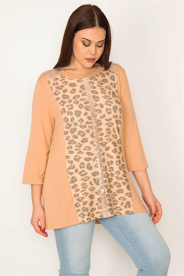 KADIN VİZON PAYET DETAYLI LEOPAR DESENLİ BLUZ