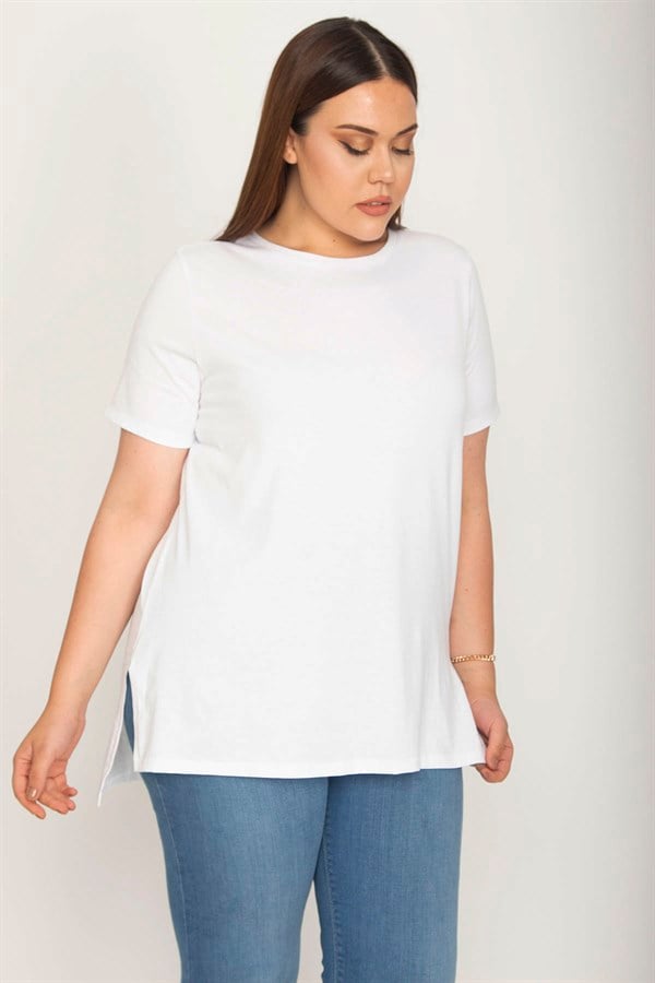 Kadın Beyaz Yan Yıtmaçlı Arkası Uzun Bluz 65N26383