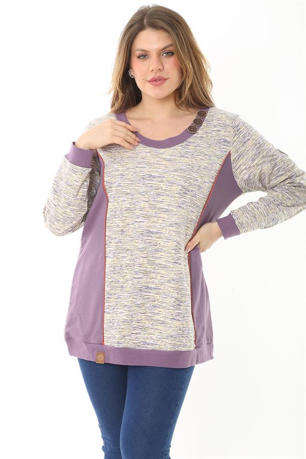 Kadın Büyük Beden Lacivert Süs Düğme Ve Kup Detaylı Sweatshirt 65N37121