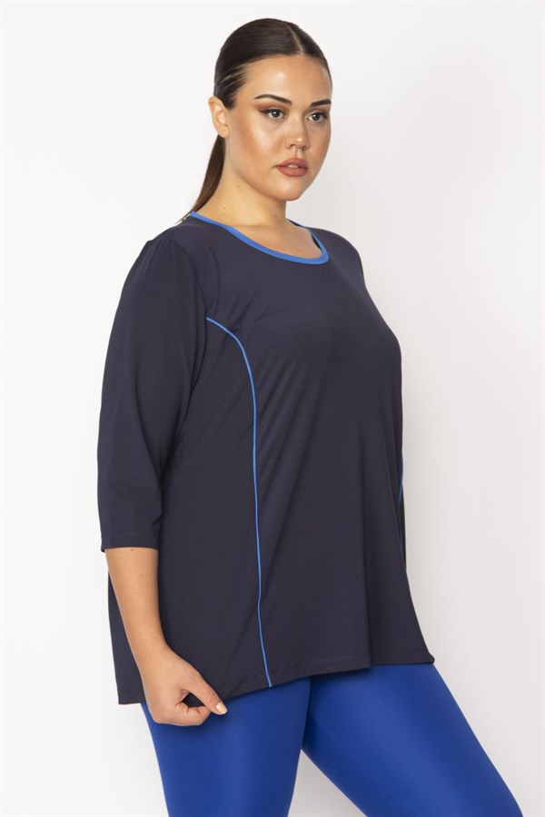 Kadın Lacivert Biye Ve Kup Detaylı Tunik 65N29275