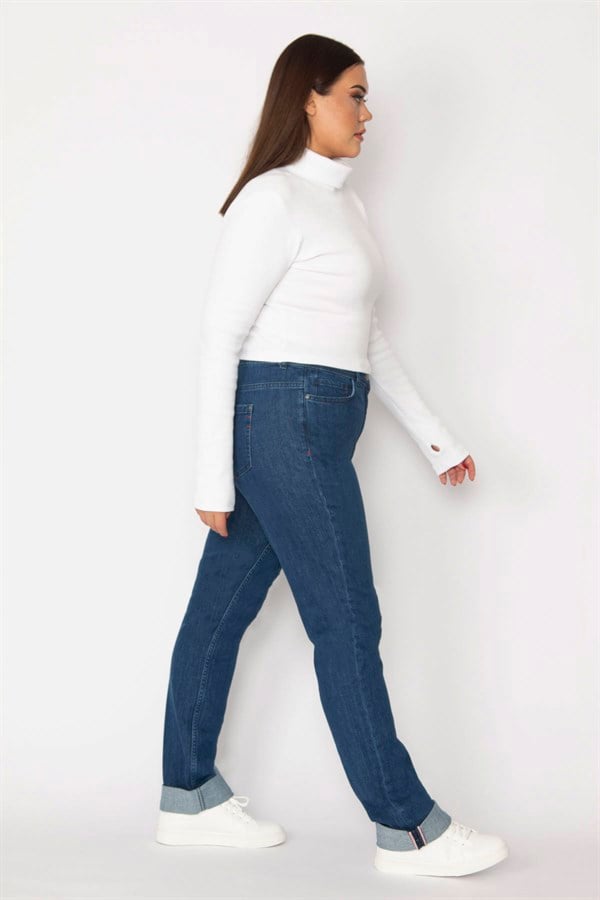 JEAN FEMME BLEU MARINE TAILLE HAUTE 5 POCHES EN LYCRA