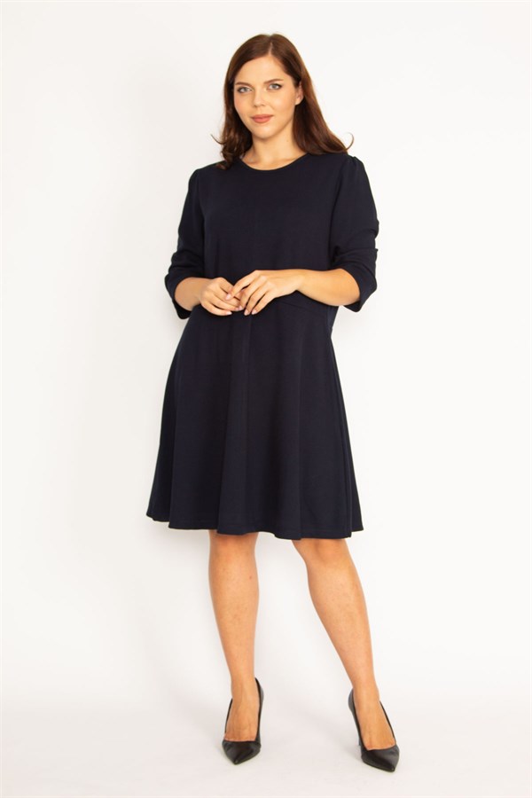 Kadın Lacivert Kapri Kol Arka Fermuarlı Elbise 65N34788