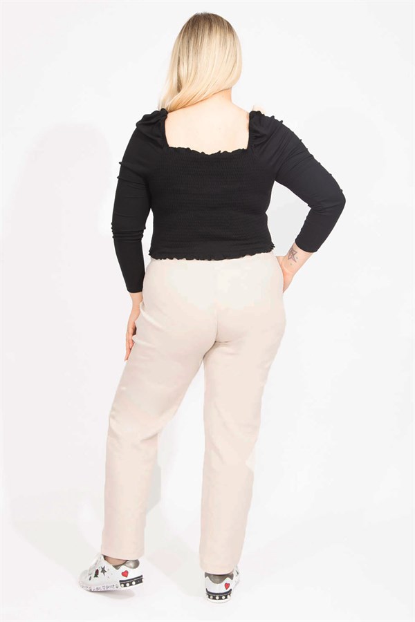 Kadın Bej Beli Kuşgözü Bağcık Ve Lastikli Yan Cepli Eşofman Alt 65N35418