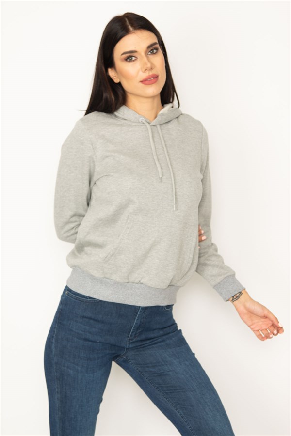 SWEAT-SHIRT À CAPUCHE EN RELIEF GRIS À 3 FILS POUR FEMME