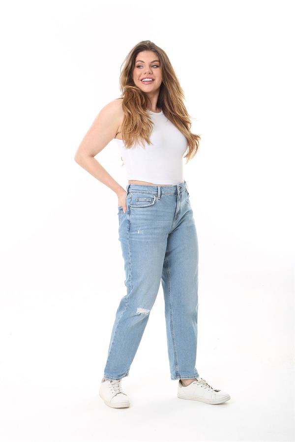 Kadın Büyük Beden Mavi Yüksek Bel 5 Cepli Kot Pantolon 65N37484