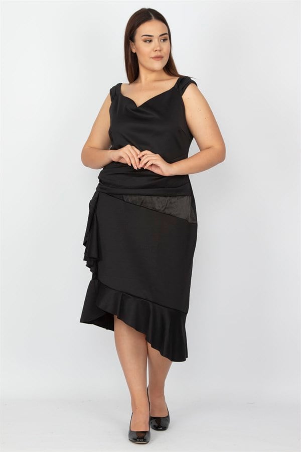 WOMEN'S BLACK WAIST AND SKIRT DETAILED DRESS