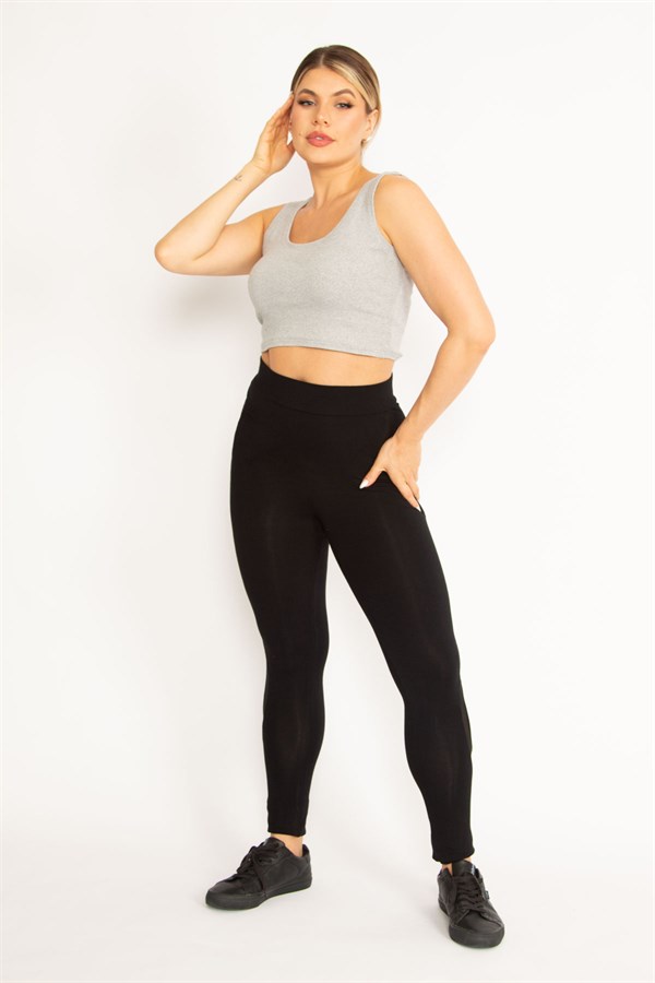 Kadın Siyah Tül Detaylı Viskon Tayt 65N34706