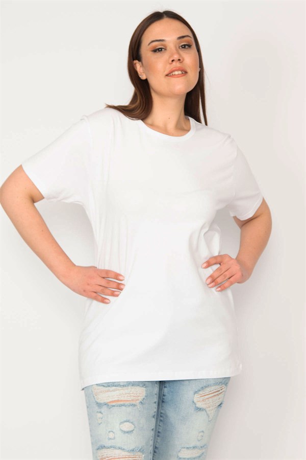KADIN BEYAZ BİSİKLET YAKALI OVERSİZE BLUZ