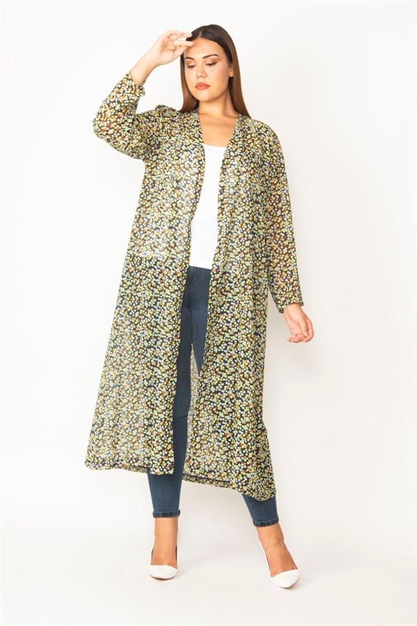 Kadın Kırmızı Şifon Kumaş Desenli Uzun Hırka 65N28497