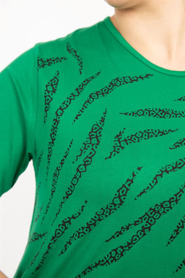 Kadın Saks Büyük Beden Bisiklet Yakalı Ön Baskılı Bluz