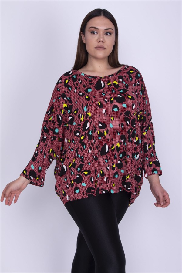 Kadın Renkli Rahat Kesim Yarasa Kol Desenli Tunik 65N25916