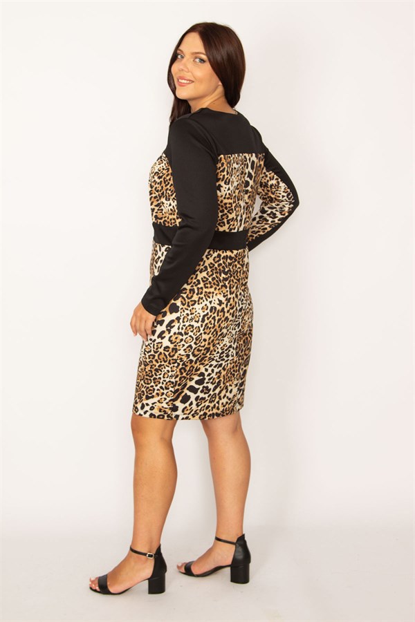 Kadın Leo Leopar Desenli Önü Yarım Fermuarlı Elbise 65N34156