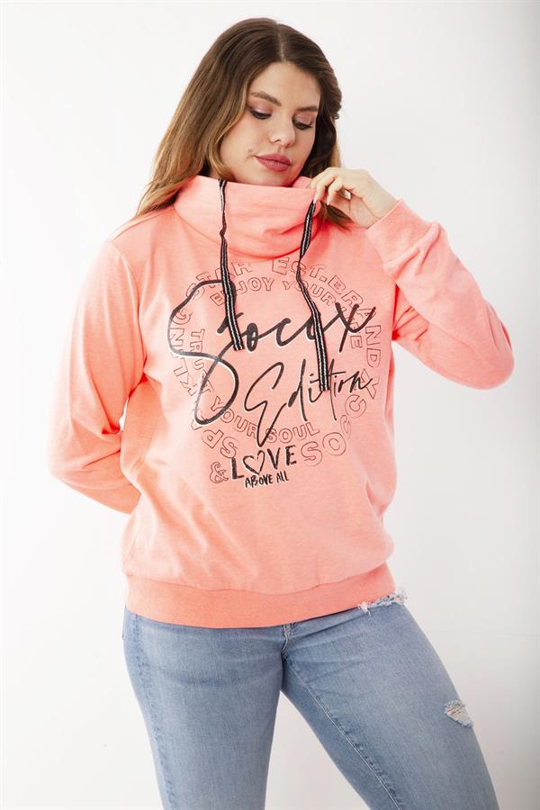 Women's Plus Size Phosphorus Stand-up Collar Inside-Red Sweatshirt 65N37211