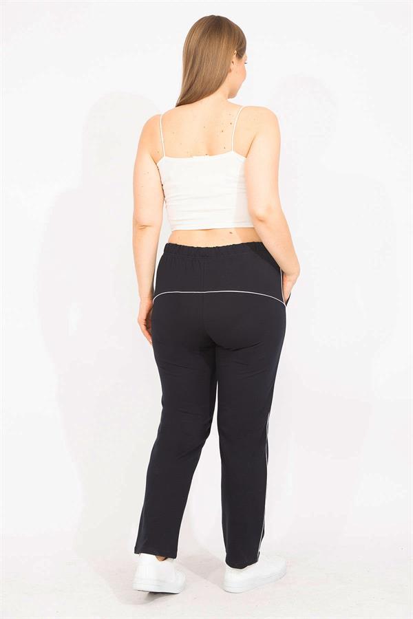 Kadın Lacivert Büyük Beden Biye Detaylı Spor Pantolon 65N35627