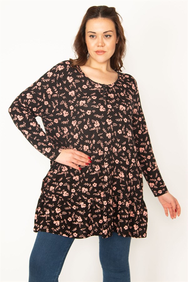 Kadın Saks Ön Pat Düğmeli Etek Ucu Katlı Tunik 65N32773