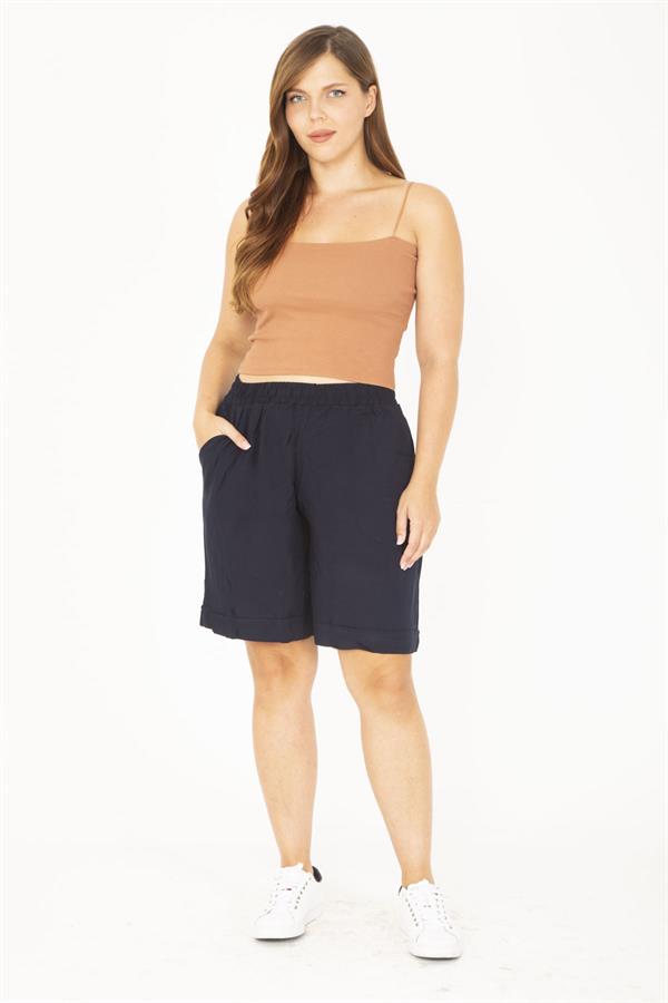 Kadın Büyük Beden Antrasit Dokuma Viskon Kumaş Beli Lastikli Şort 65N36801