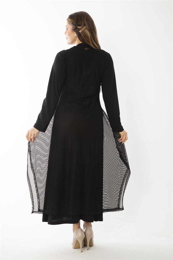 Kadın Büyük Beden Siyah Dışı File İç Elbiseli İkili Elbise 65N37033