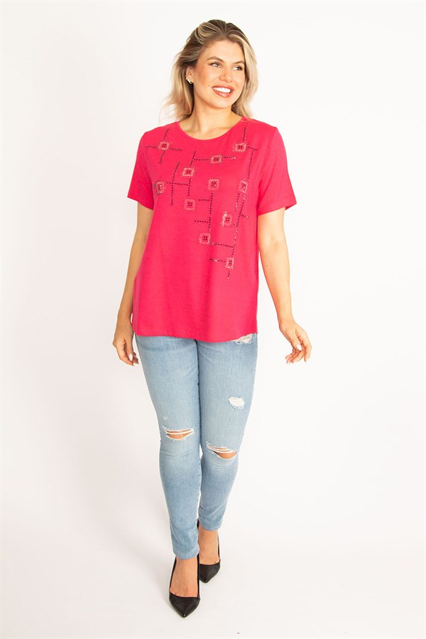 Kadın Fujya Taş Detaylı Bluz 65N34525