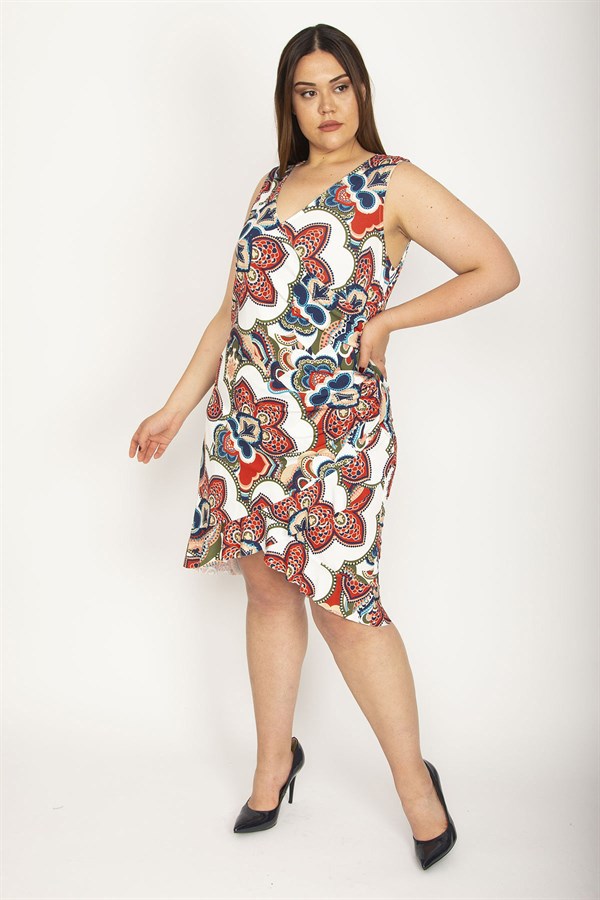 Kadın Renkli Anvelop Yakalı Bel Detaylı Volanlı Elbise 26A26566