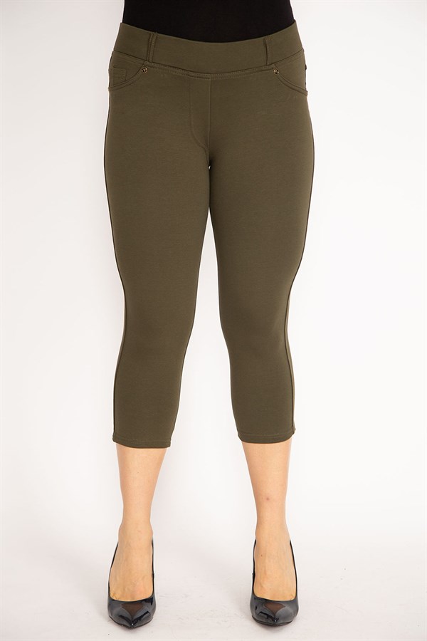 Kadın Haki Ön Süs Cep Ve Arka Cepli Tayt Kapri 65N34887